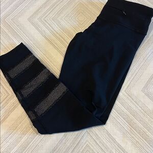 Nancy Rose Performance Thick Black Leggings Silver Accents + Zipper Front Pocket